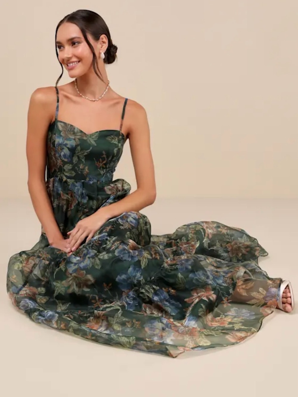 Lulu's Dark Green Floral Maxi Dress
